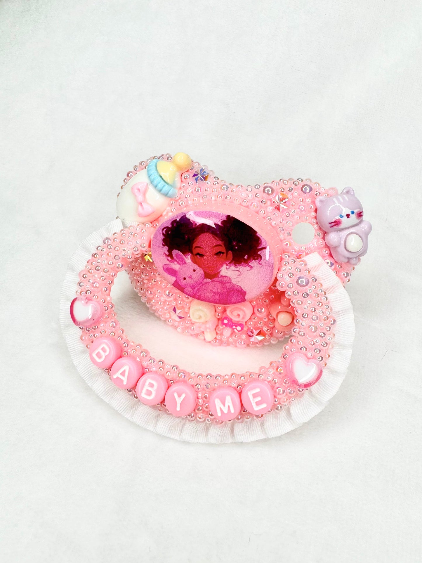 Baby me curly girl adult sized lace handle vinyl image pacifier