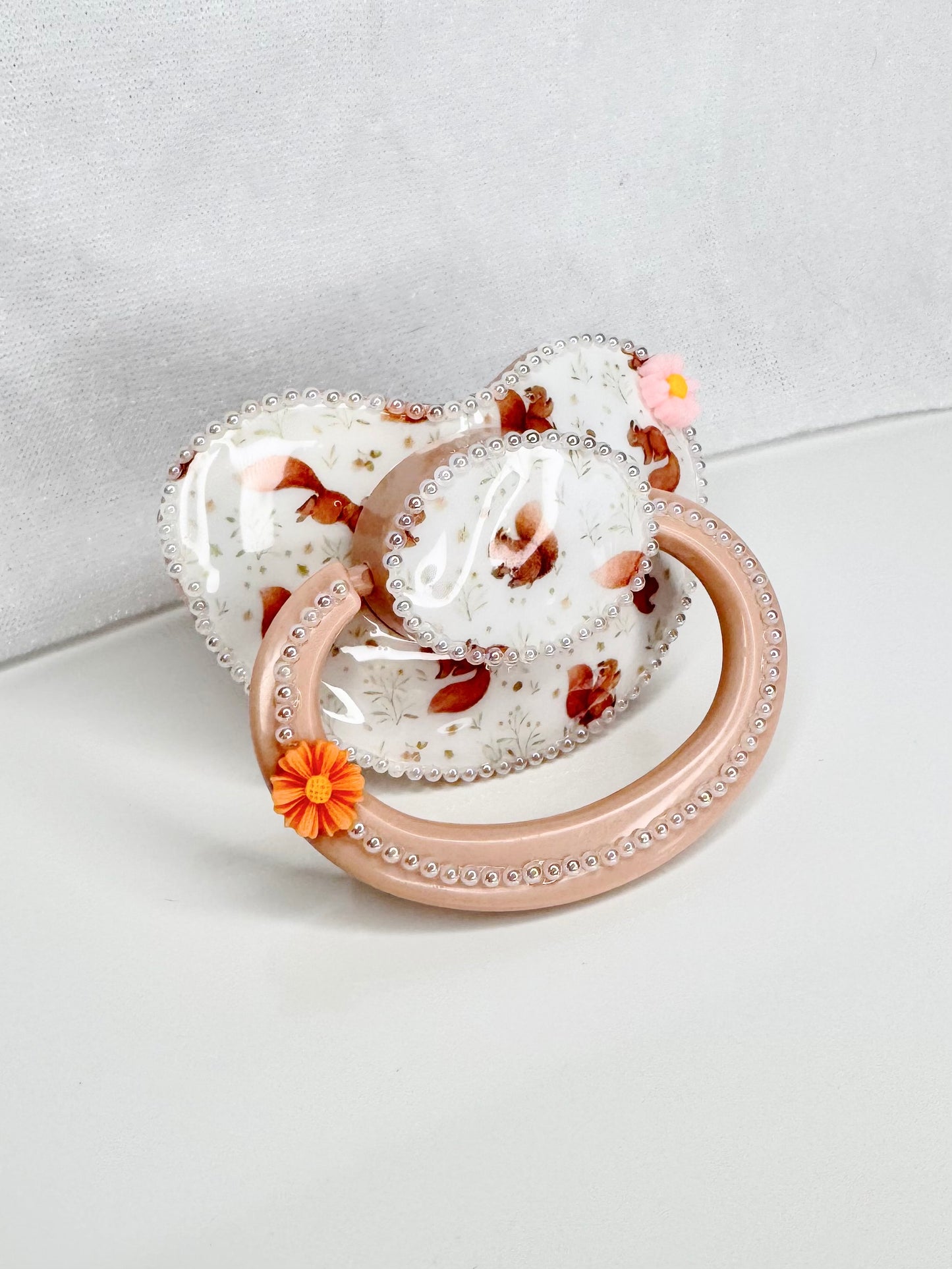 Spring squirrels vinyl image heat sealed adult sized pacifier