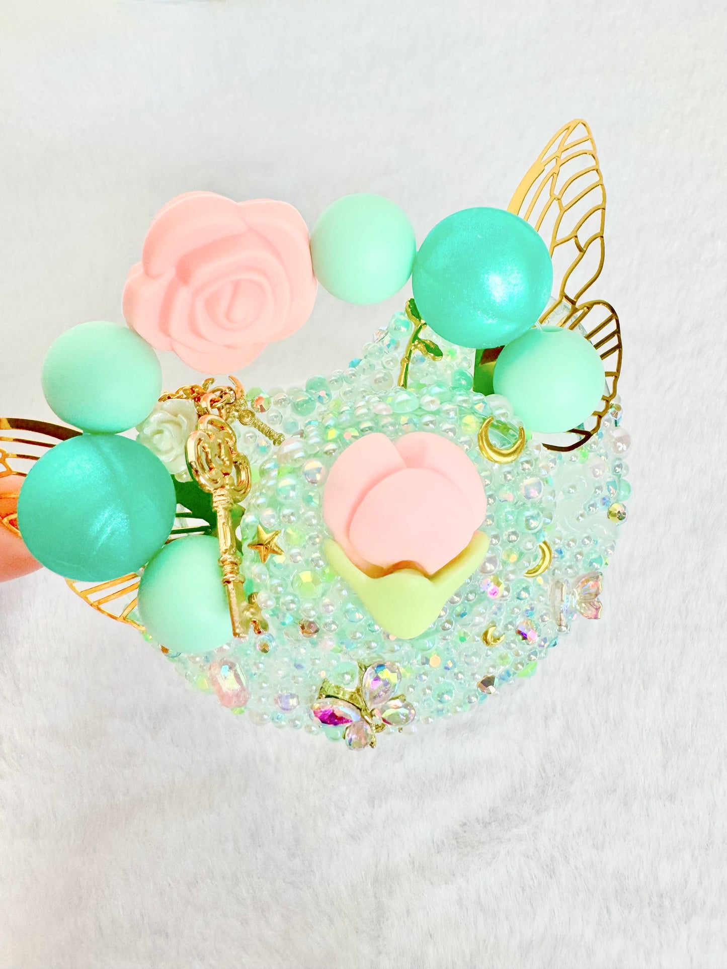 Garden Fairy adult sized teether ring handle with wings and charm pacifier