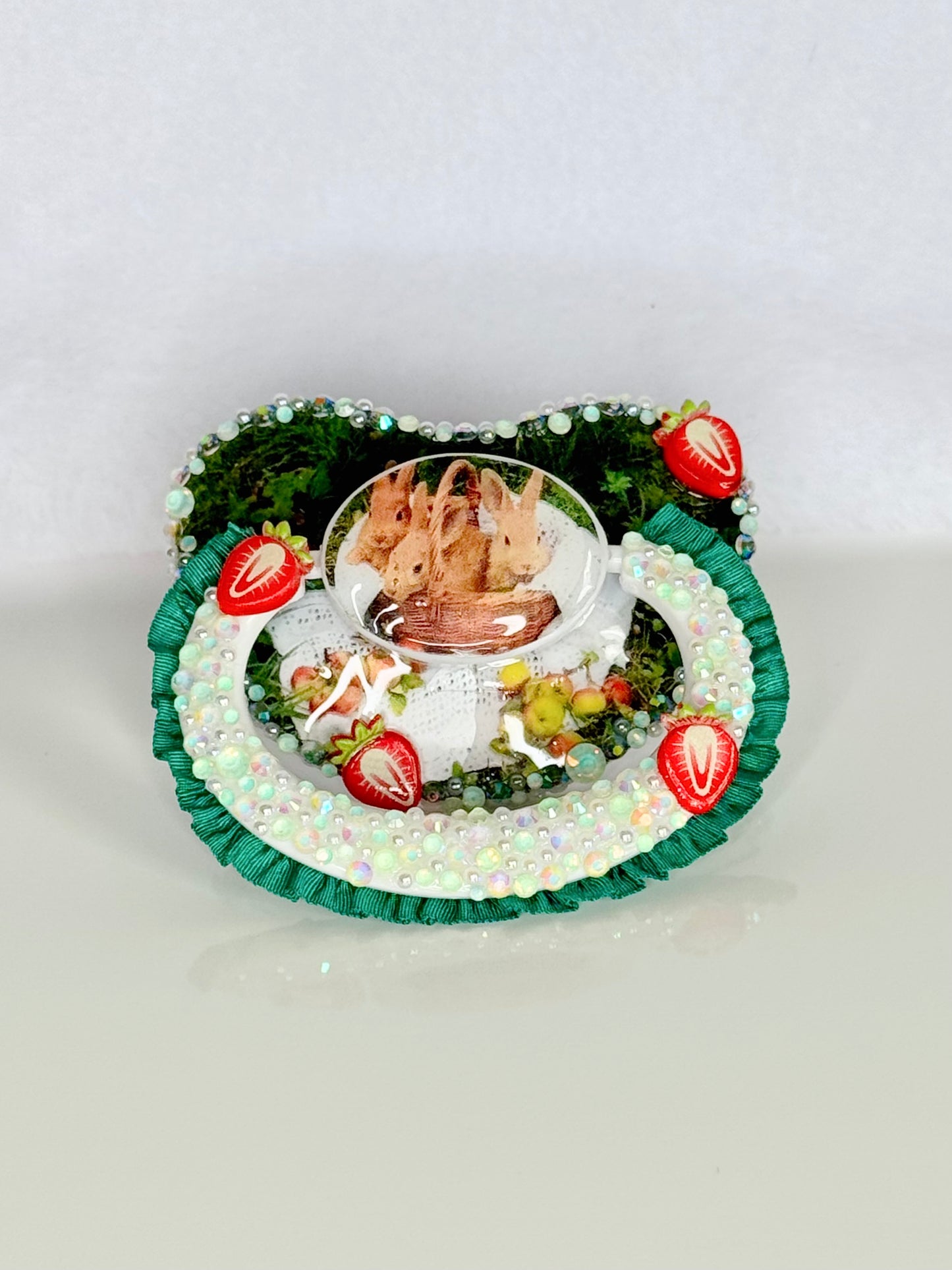 Spring bunnies green vinyl image, heat sealed, adult size pacifier