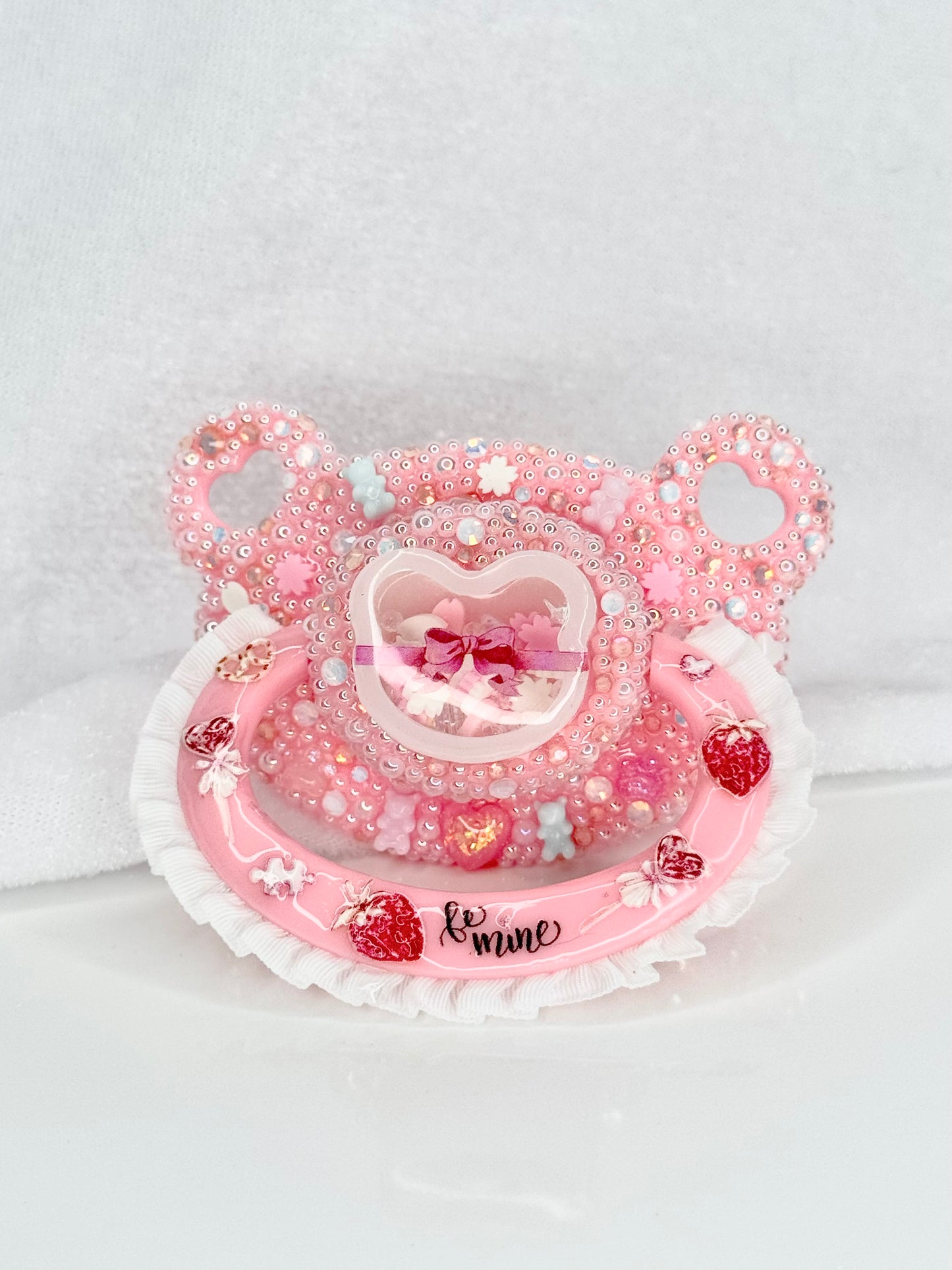 Be mine Valentine dry shaker adult sized bearshaped lace handle pacifier