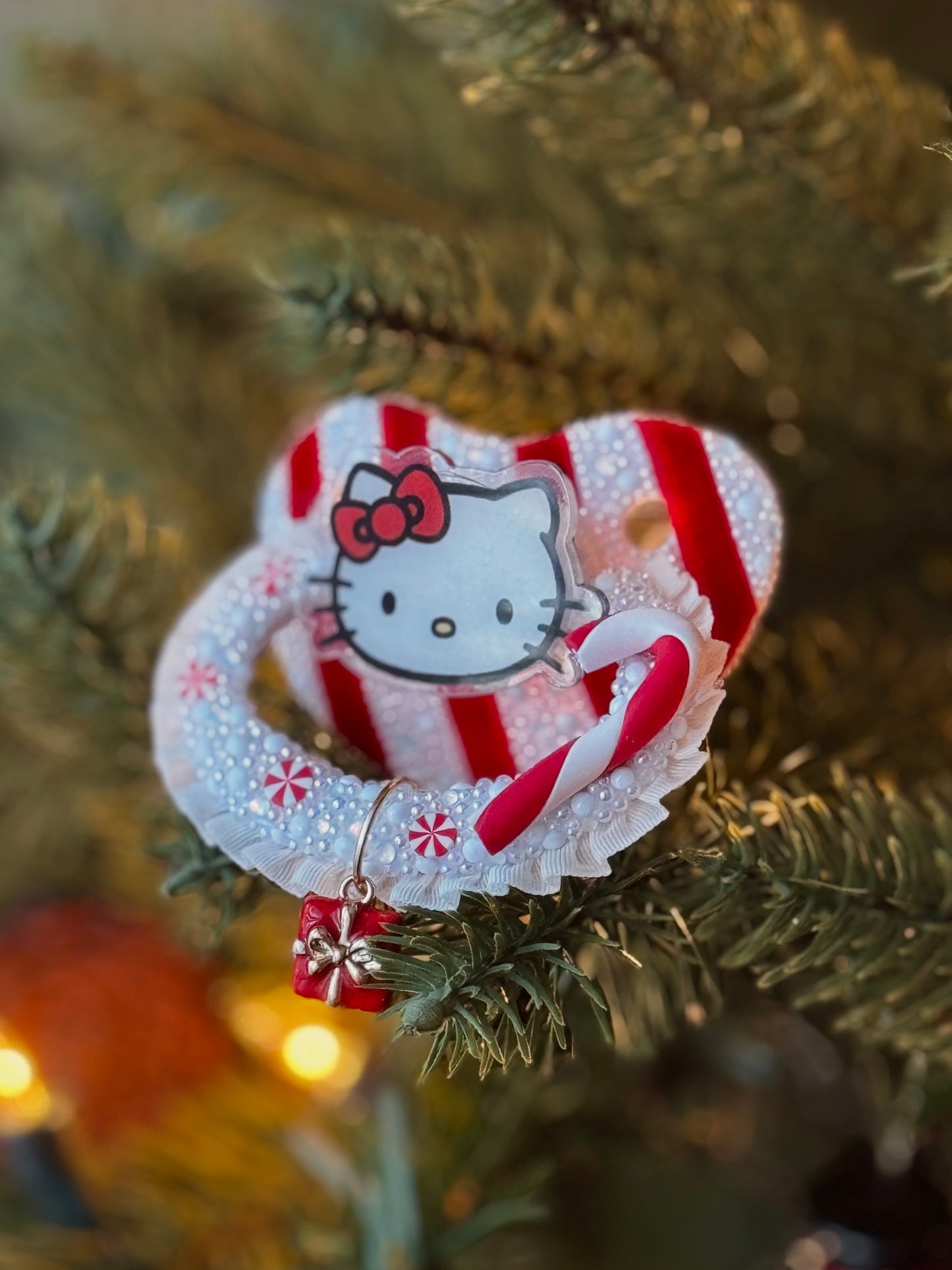 Candy cane kitty adult pacifier