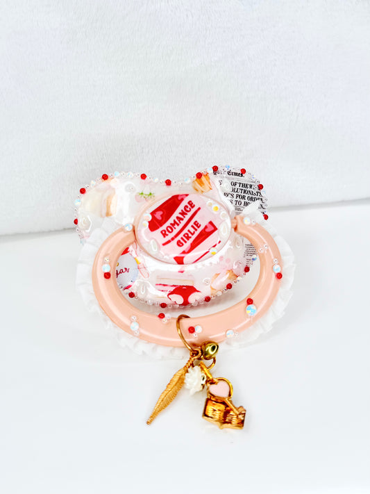 Romance girlie adult vinyl image pacifier with lace handle
