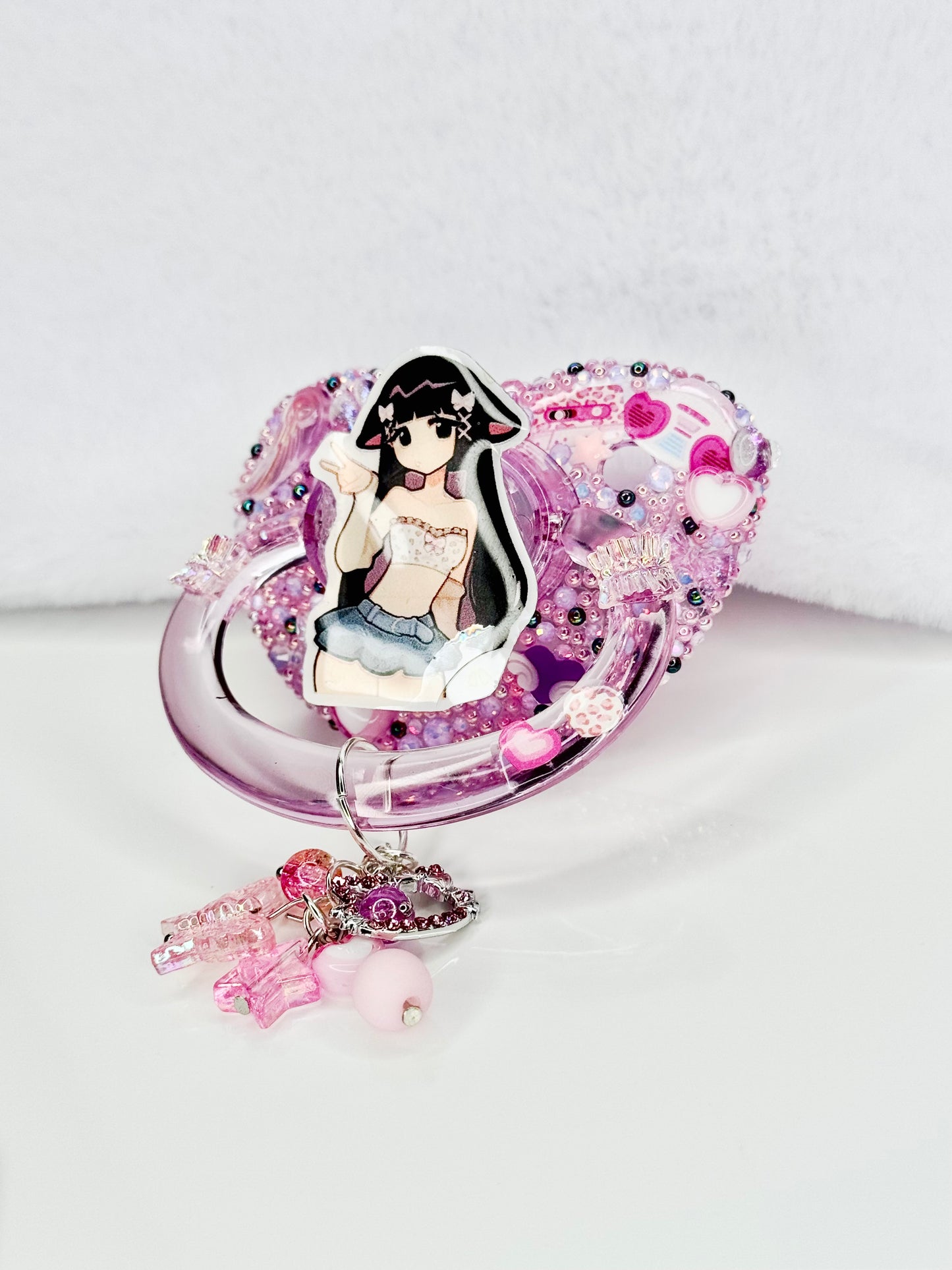 Popular girl adult sized pacifier with charm full