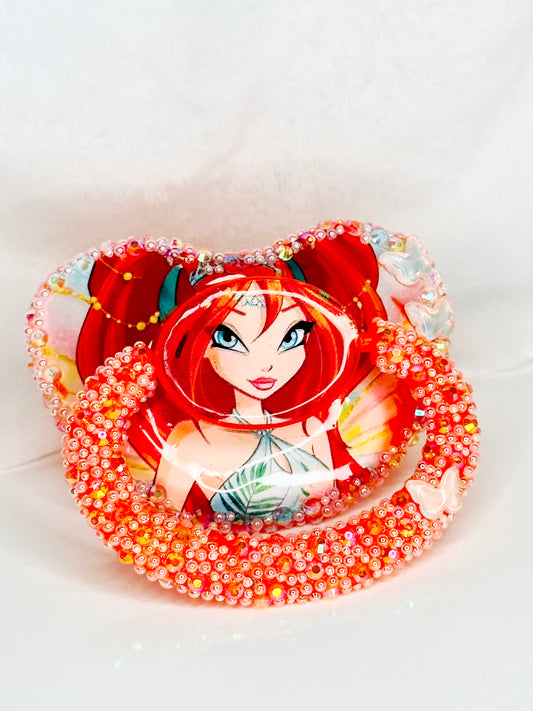 Fairy in orange adult sized vinyl image adult pacifier
