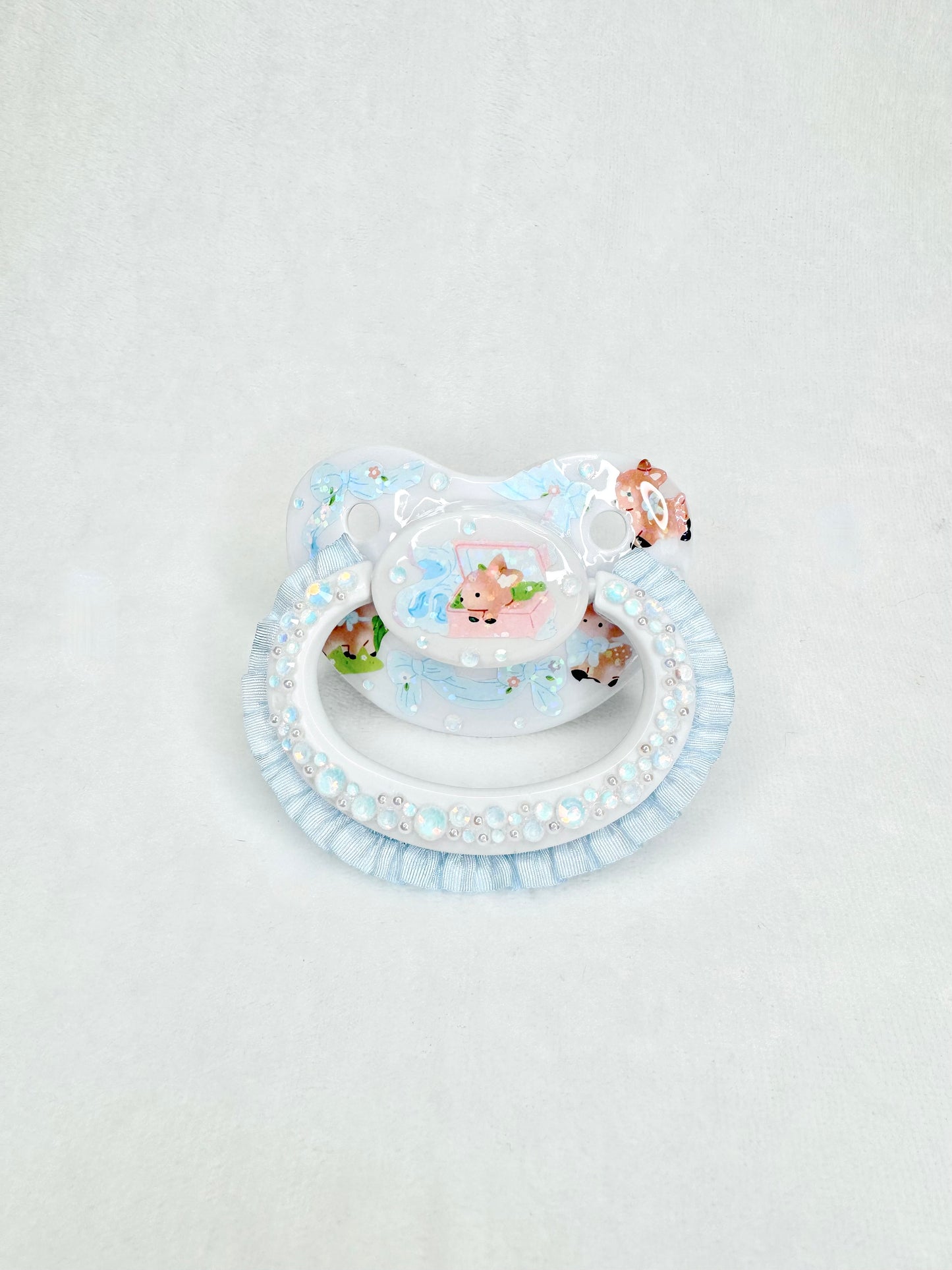 Soft baby blue woodland adult pacifier