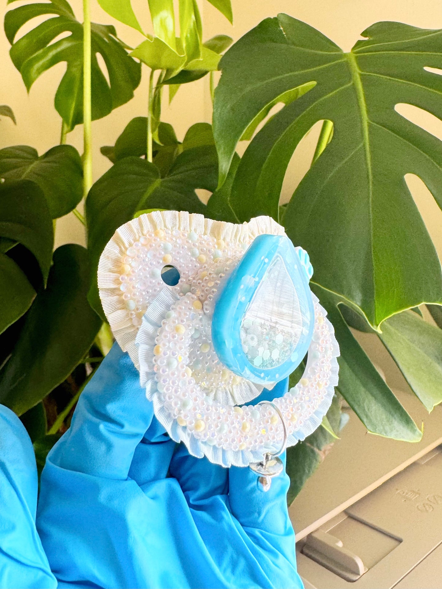 Water Droplet Dry shaker adult sized pacifier with full lace