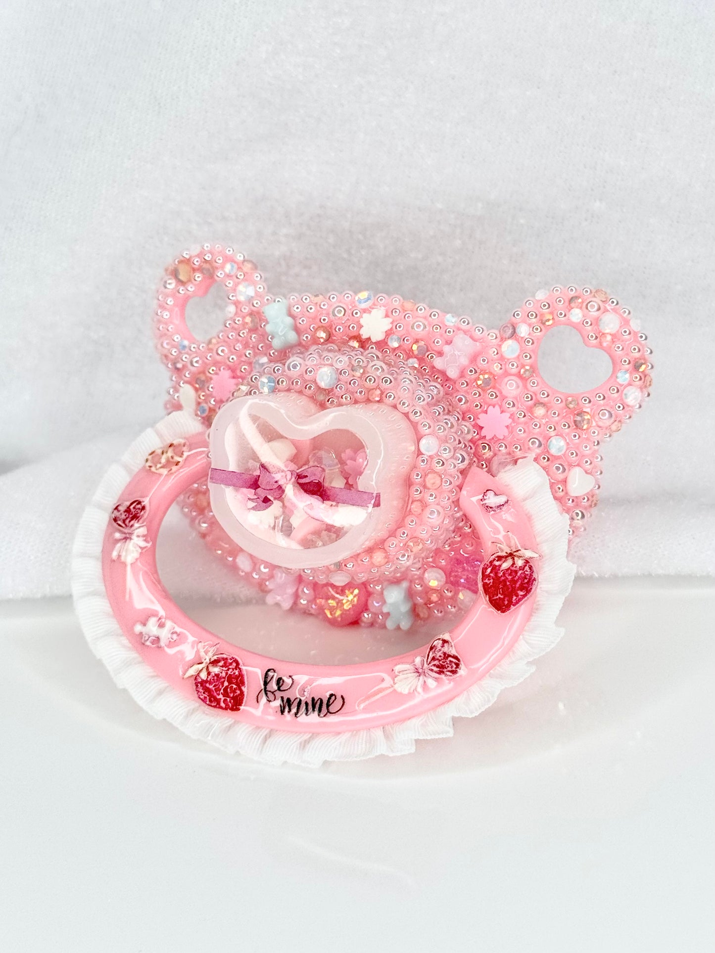 Be mine Valentine dry shaker adult sized bearshaped lace handle pacifier