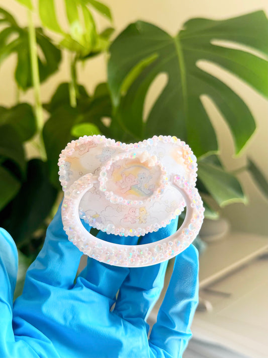 Care Bears in the clouds Original vinyl image pacifier heat sealed