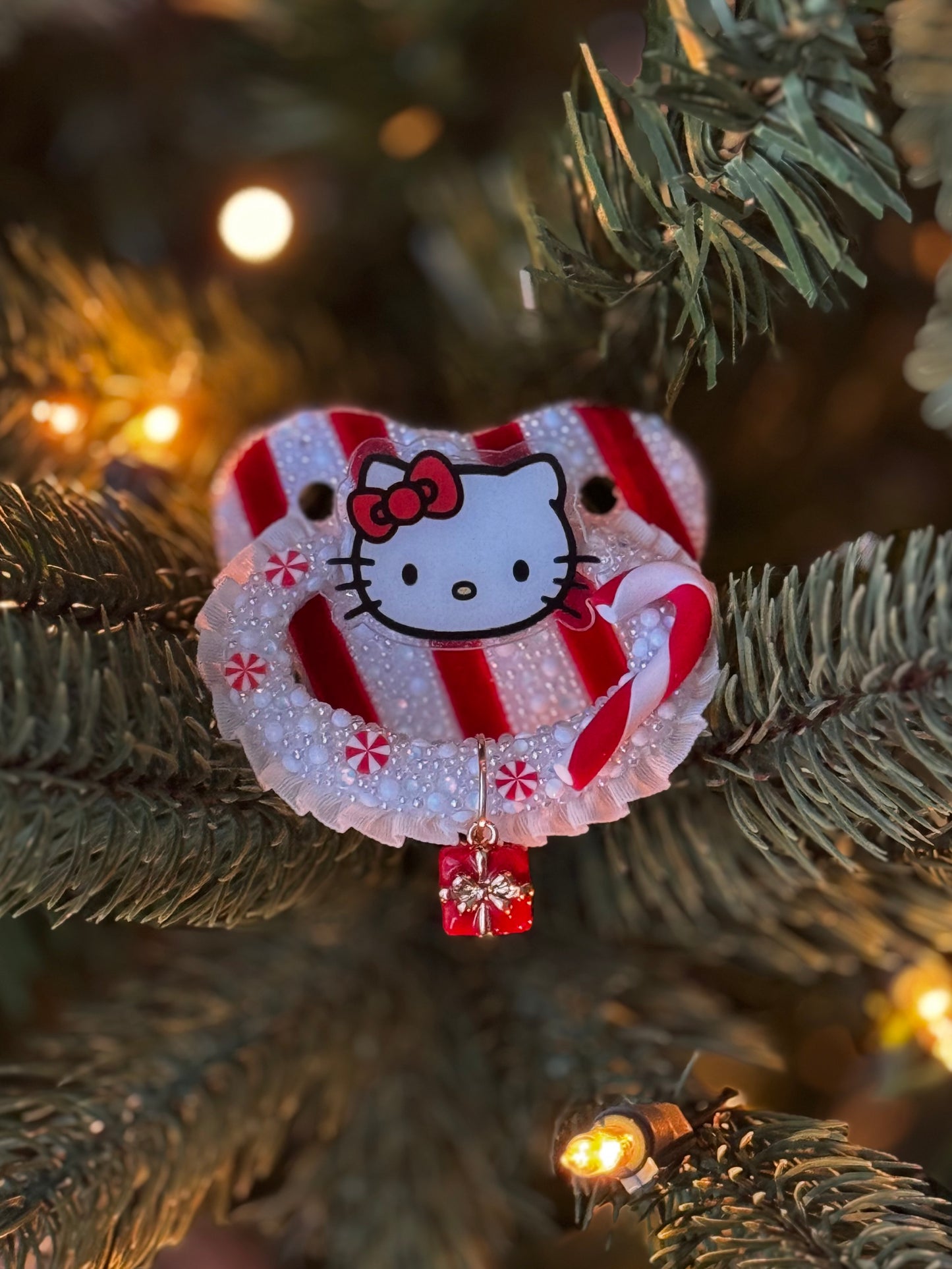 Candy cane kitty adult pacifier