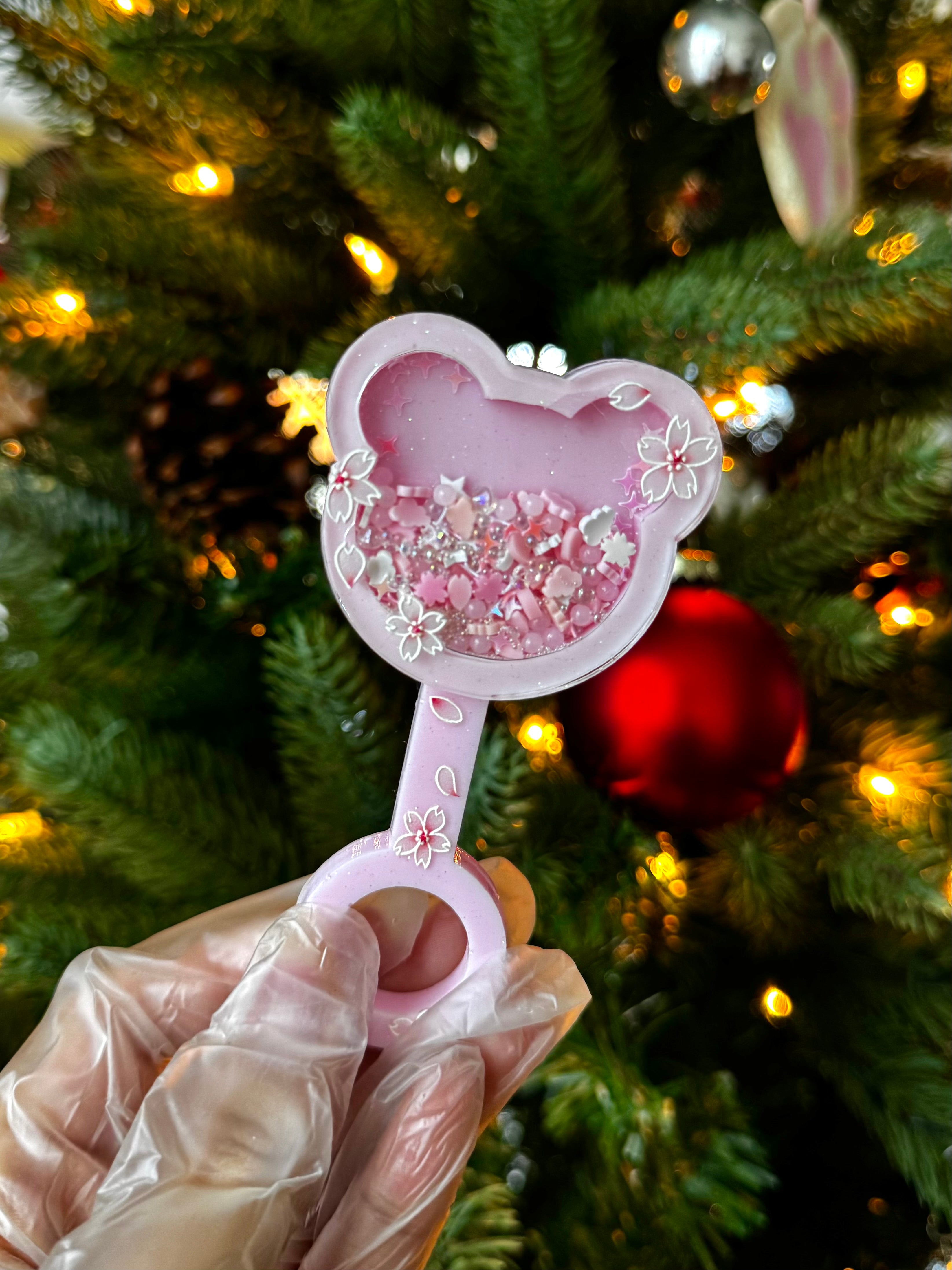 Sakura bear resin rattle