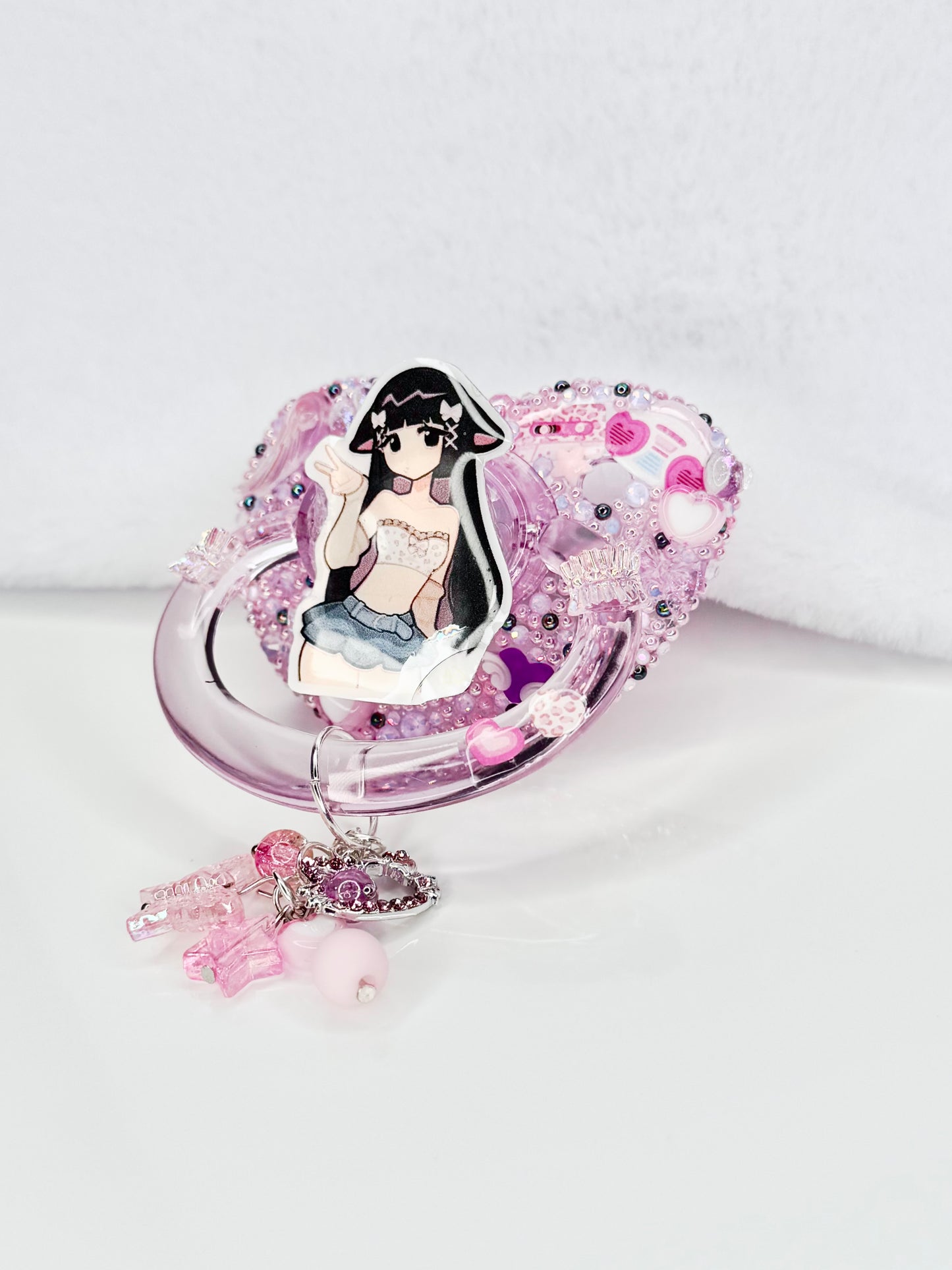 Popular girl adult sized pacifier with charm full