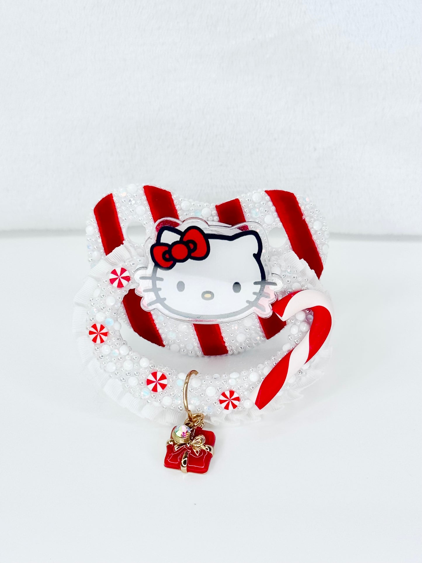 Candy cane kitty adult sized lace handle pacifier