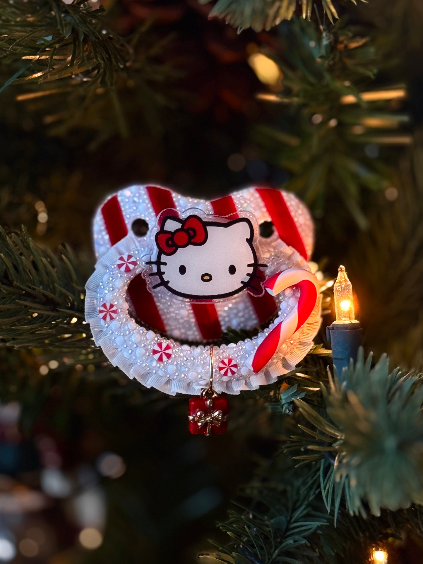 Candy cane kitty adult pacifier