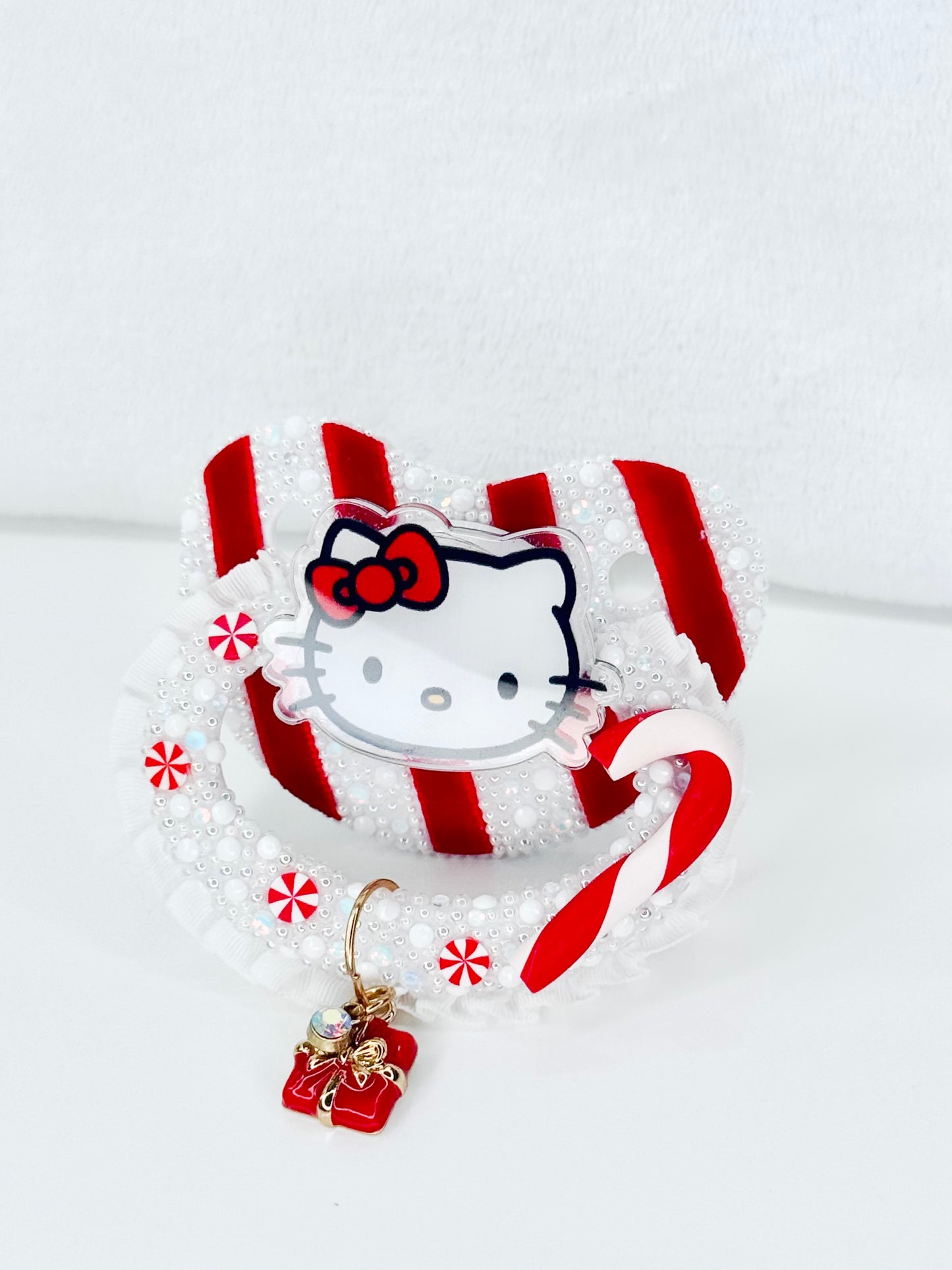 Candy cane kitty adult sized lace handle pacifier