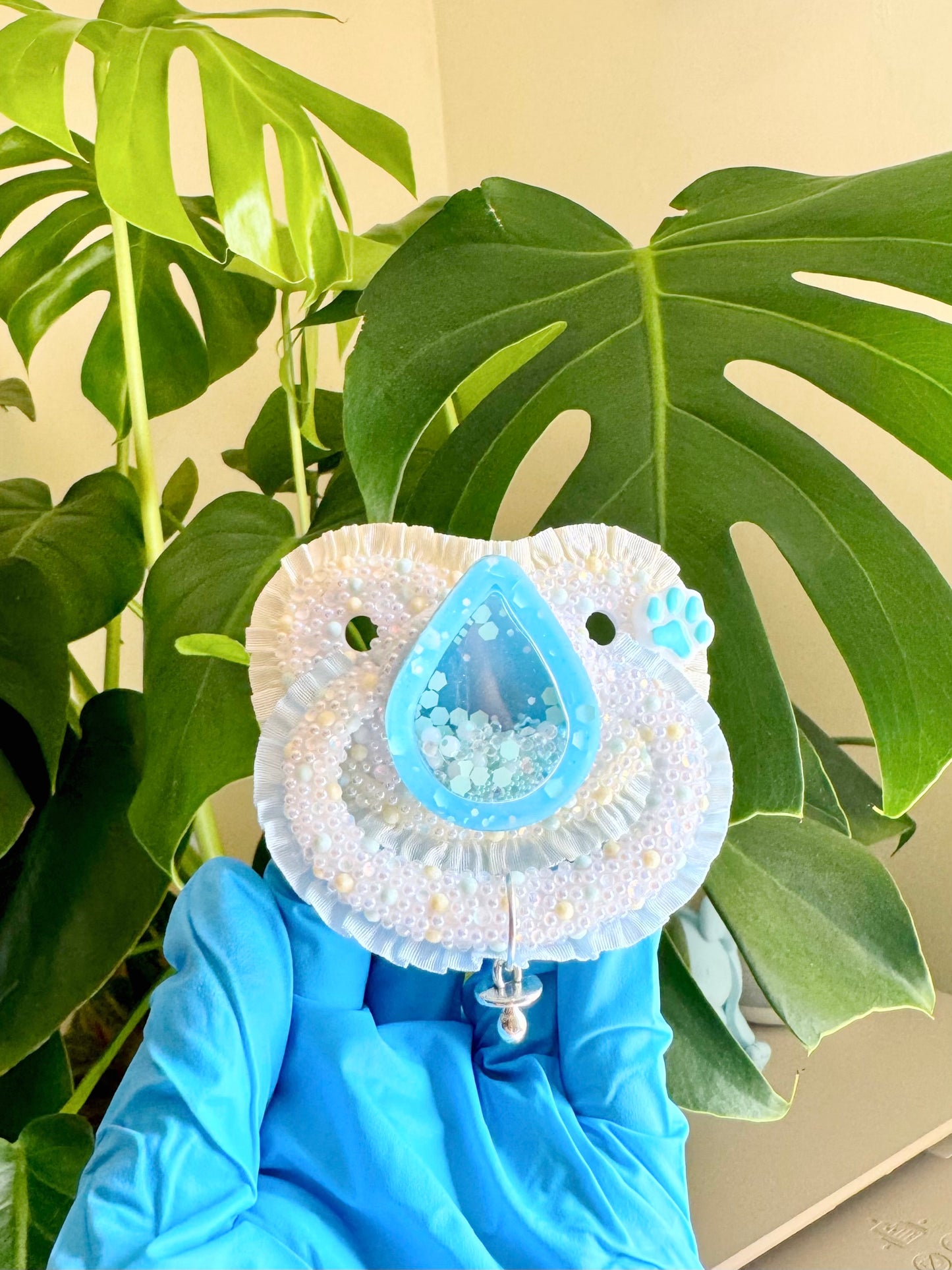 Water Droplet Dry shaker adult sized pacifier with full lace