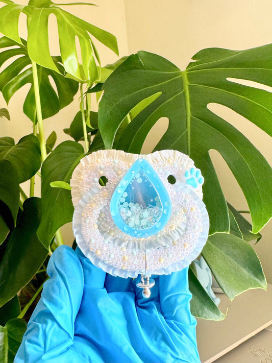 Water Droplet Dry shaker adult sized pacifier with full lace