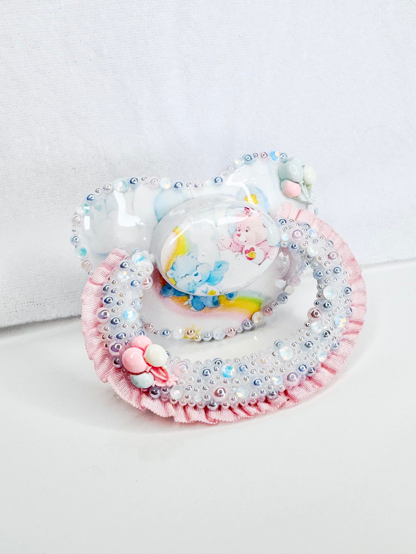 Carebears babies vinyl image heat sealed adult sized lace handle pacifier