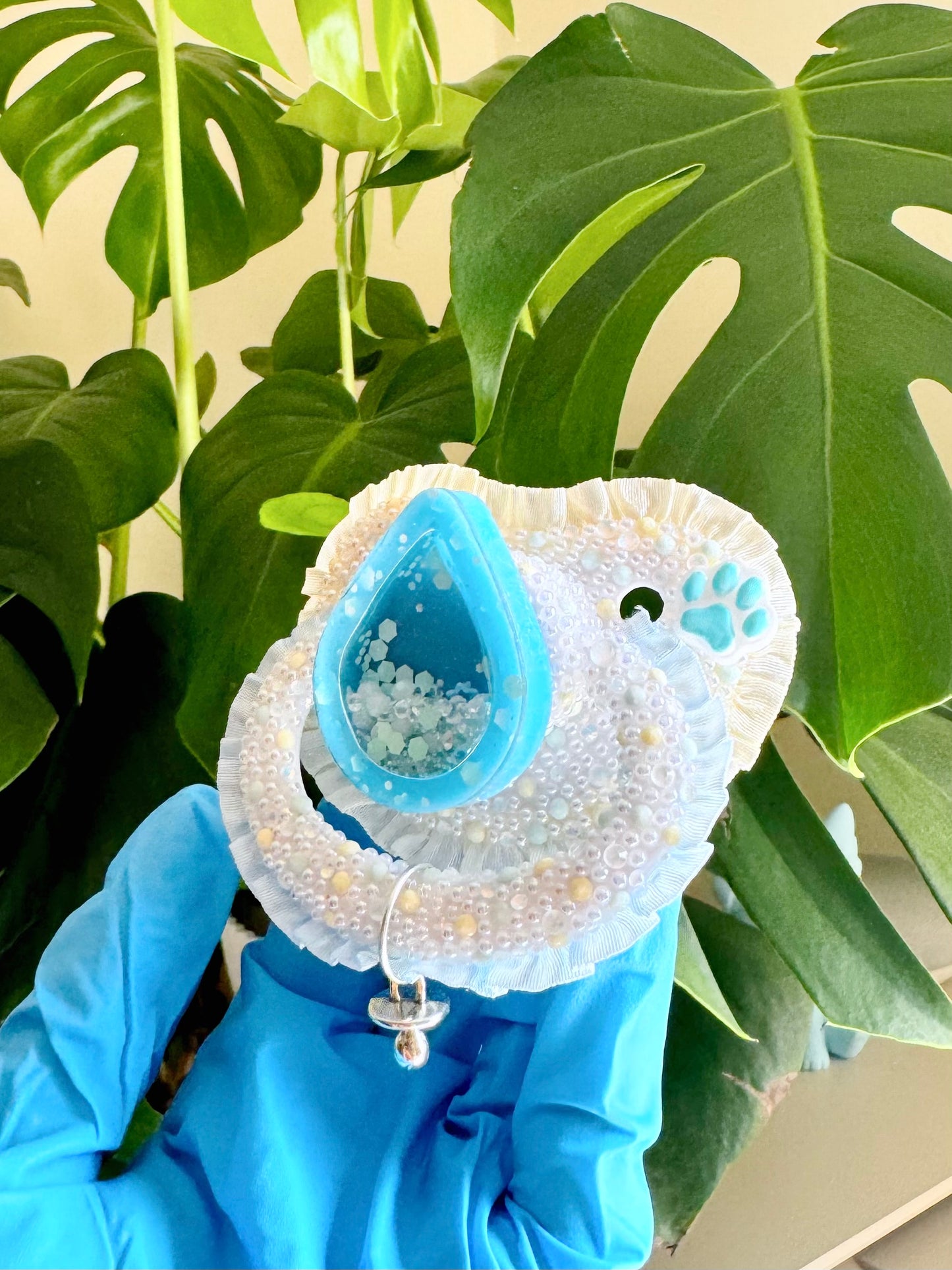Water Droplet Dry shaker adult sized pacifier with full lace