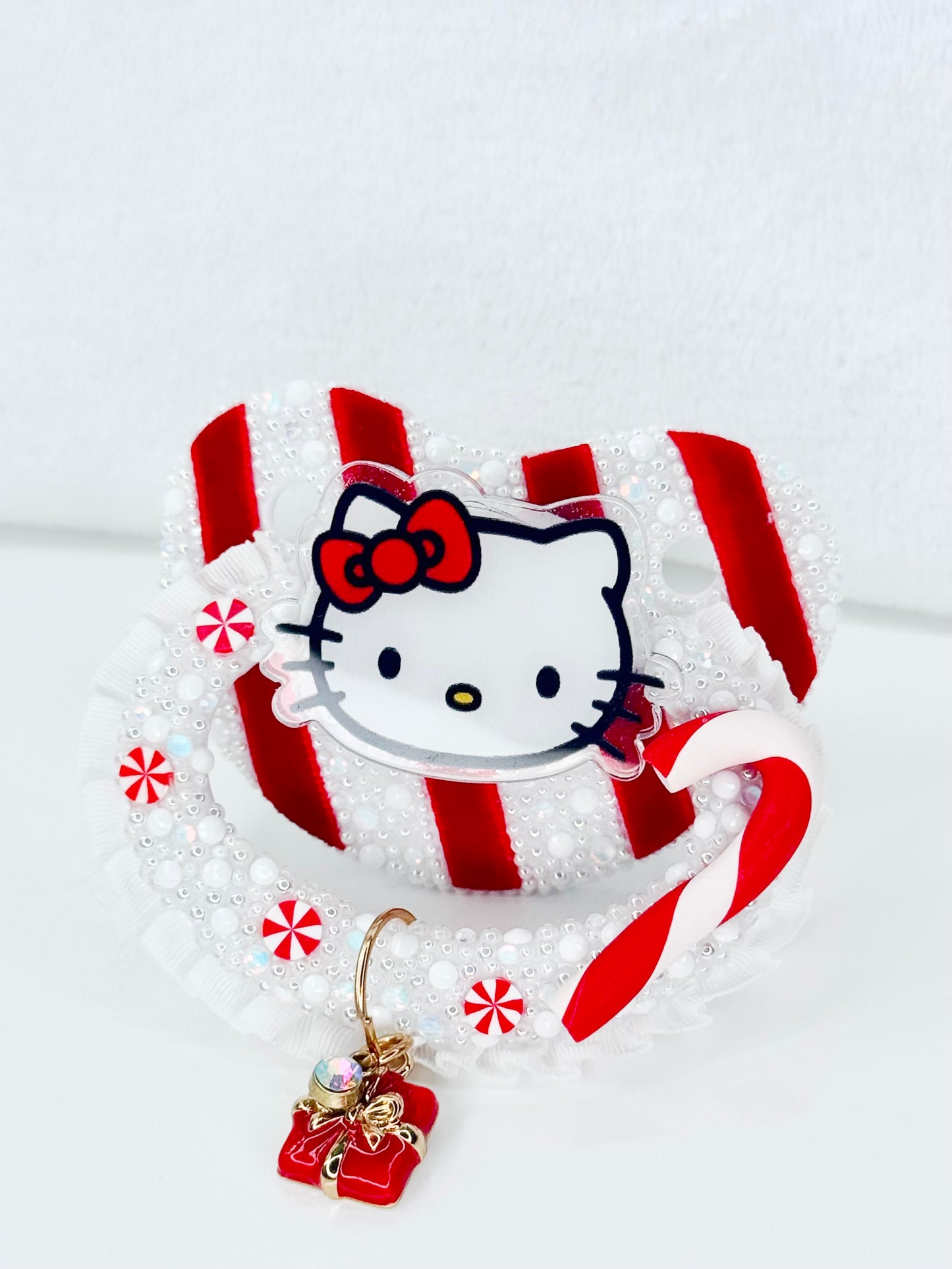 Candy cane kitty adult sized lace handle pacifier